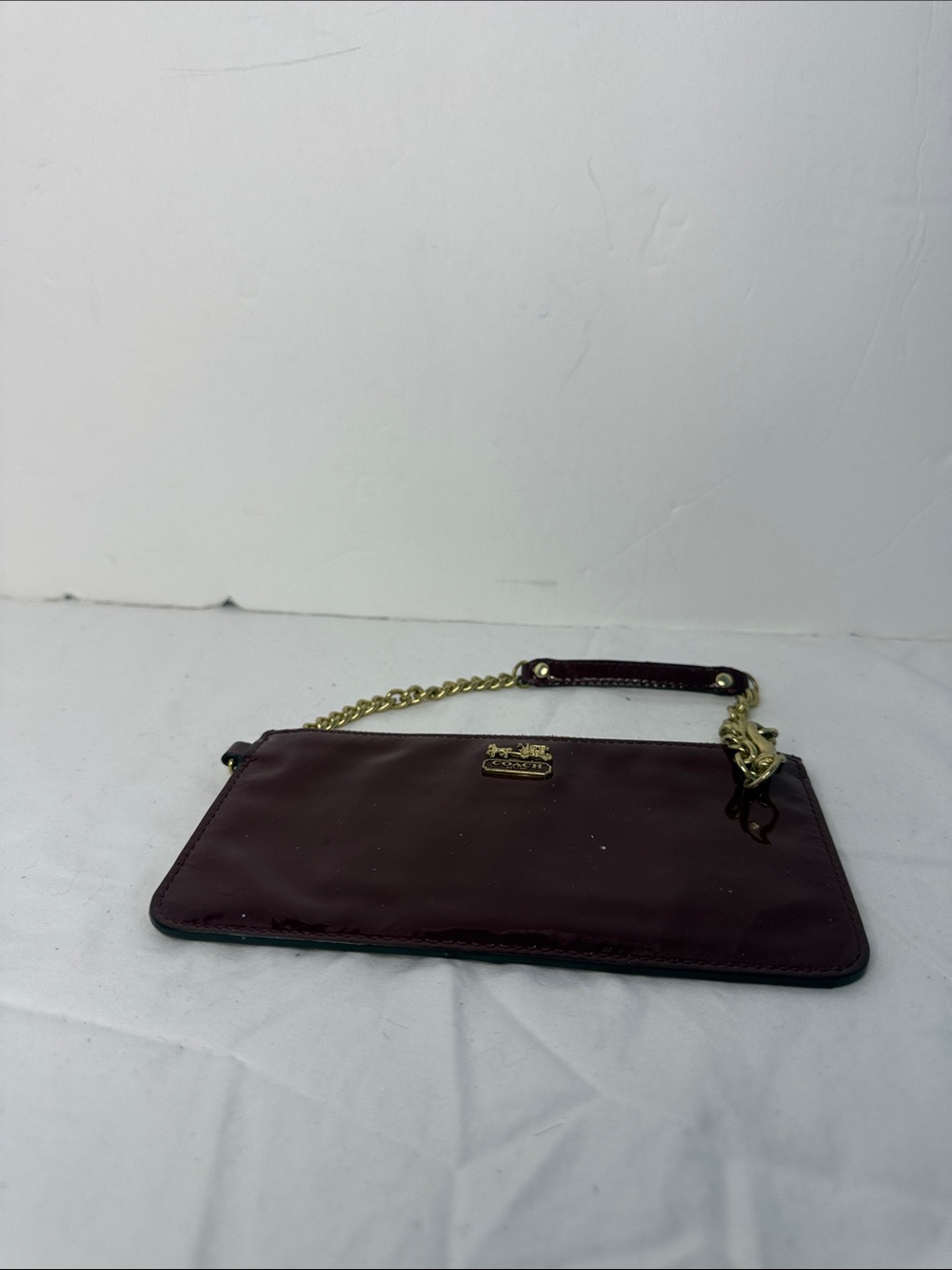 Coach Burgundy Patent Leather Wristlet with Gold Chain - Picture 5 of 9